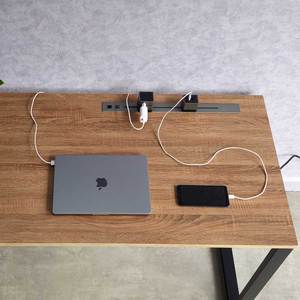 ZDesk ZD002 <b>Computer</b> <b>Desk</b> with Integrated Sliding Power Rail Rectangular Iron Legs Plywood Wood Frame - Product Image 2