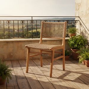 Ensemble de mobilier de restaurant avec structure en teck et cordage robuste, esthétique modifiée, adapté à divers usages - Product Image 1