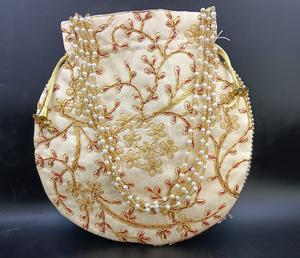 Indian Handmade Adjustable Women's Embroidered Mirror <b>Work</b> Potli Bag Pearls Handle Party Wear Ethnic Bridal Purse Jewelry <b>Pouch</b> - Product Image 4
