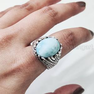 Recién llegado, anillo para hombre, Larimar Natural piedra preciosa, anillo de piedra natal, todos los tamaños, joyería de aniversario otomano, anillo de Plata de Ley 925 - Product Image 3