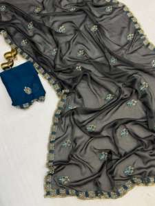 Sari en soie Rangoli doux avec broderie et travail de pierres, magnifique design pour femmes adultes - Product Image 3