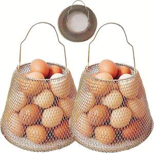 2 packs de paniers à œufs, paniers décoratifs de style rustique vintage, panier pliable en fil métallique avec poignée, adapté à la ferme, au poulet. - Product Image 2