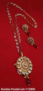 Indian Traditional & Fashionable Gold Plated Flower Stylish <b>Drop</b> & Kundan Copper Pendant <b>Necklace</b> Set for Women with Chain - Product Image 4