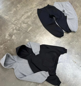 Excellent Quality Crop Jogging Suit <b>Zip</b> up Hoodie and Flared Pant Custom Men's Sweat Suits Plain Sweat Suits - Product Image 5