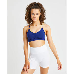 Sujetador deportivo fruncido esencial azul marino de marca personalizado detalle central fruncido correas finas nuevo y de alto impacto nuevo Sujetador deportivo Fitness para mujer - Product Image 5