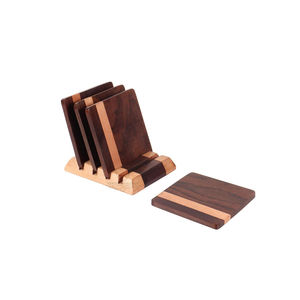 Posavasos de Madera y Resina de la Mejor Calidad, Madera de Teca Cuadrada con Diseño de Remolino de Perla Roja, Decoración Elegante para el Hogar y el Bar - Product Image 5
