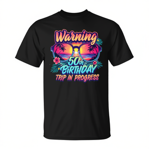 T-shirt promozionale commemorativa per il 50° compleanno: 'Viaggio in corso da 50 anni' - Avviso 50° Compleanno - Product Image 2