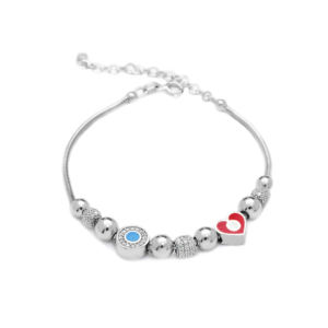 Red and Blue Enamel Design <b>Charm</b> <b>Bracelet</b> Wholesale Turkish 925 Sterling Silver <b>Fine</b> Jewelry for Women - Product Image 1