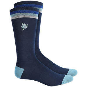 Calzini da uomo Bar III blu navy con ricamo floreale, taglia unica, antiscivolo, jacquard, stile quotidiano, in spandex e poliestere, con fondo rosso - Product Image 1