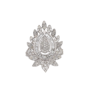 Joyería fina de lujo para mujer de oro de 14 quilates, anillo de diamantes en forma de pera, Baguette pavimentada de inspiración floral, ajuste de diamantes para ropa de cóctel - Product Image 1