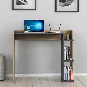 Bureau d'ordinateur extensible moderne en bois grainé avec étagère de rangement pour chambre à coucher et bureau à domicile - Product Image 5