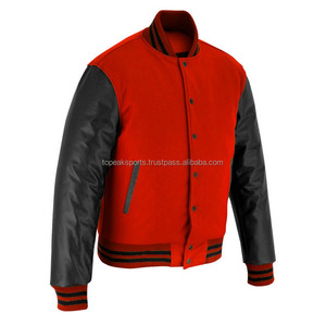 2026 OEM Men's Hot Selling <b>Red</b> <b>Wool</b> With Black Leather Sleeves Varsity Jacket High Quality Low MOQ Heated Fashion Winter Jackets - Product Image 5