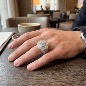 <b>Handmade</b> Sterling <b>Silver</b> VVS Moissanite Diamond Round Cluster Halo Iced Out Men's Luxury Statement Ring Rhodium Plated <b>Jewellery</b> - Product Image 6