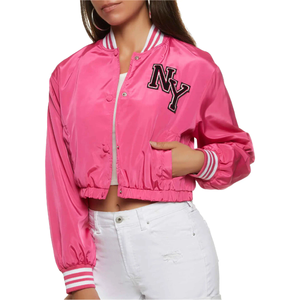 Nouveau Style recadrée Varsity Jacket Baseball veste casual Slim Fit coton col rabattu femmes veste - Product Image 3