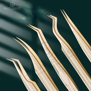 Pince à épiler d'extension de cils en acier inoxydable avec poignée en diamant doré avec logo personnalisé et emballage en boîte - Product Image 4