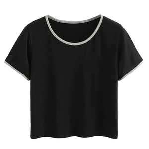 T-Shirts courts 100% coton pour femmes Maillot court d'été léger Respirant Ringer Neck Streetwear Print OEM Casual - Product Image 4