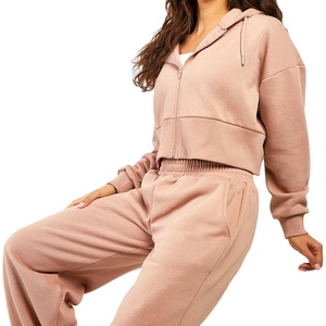 ชุดวอร์ม2ชิ้นสำหรับผู้หญิงชุดครอปมีฮู้ดคอตตอนผ้าฟลีซ100% ชุดวอร์มและเสื้อฮู้ดคุณภาพพรีเมี่ยม - Product Image 6