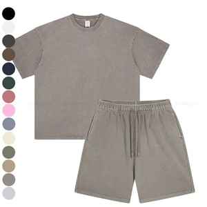 Ensemble de sweatshirts d'été surdimensionnés en éponge française pour hommes 100% survêtement en coton respirant imprimé short décontracté de grande taille - Product Image 1