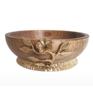 Frutero de madera Natural hecho a mano, plato de dulces, cuenco decorativo, cuenco para servir con Base dorada para decoración de mesa, utensilios de cocina - Product Image 4