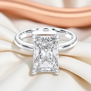 Juego de puntas de diamante cultivadas en laboratorio de 5,17 quilates de corte radiante y redondo de quilates, anillo de compromiso solitario chapado en oro para mujer - Product Image 4