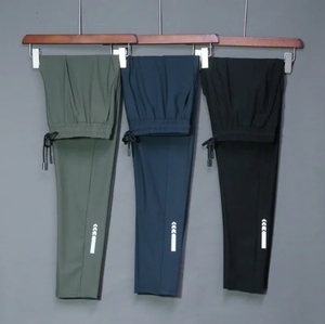 Men's Dark Blue Stretch Jogger <b>Pants</b> Straight Elastic Waist Breathable Lightweight Polyester/Nylon Summer Side Stripe Casual - Product Image 1
