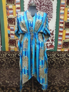 Tigre imprimé coton bio caftan été vêtements de nuit robe plage couvrir bohème vêtements de détente Maxi robe vêtements de nuit fête - Product Image 2