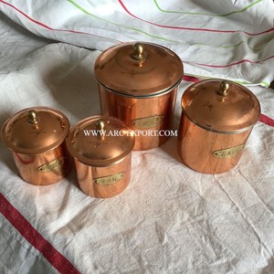 Pots décoratifs de thé et de sucre de table faits à la main de conception avantageuse Pots de luxe en étain plaqué cuivre de différentes tailles de qualité - Product Image 1