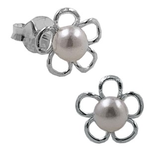 Orecchini di fiori di perle acriliche traforati 4.5 millimetri elegante Design argento - Product Image 1