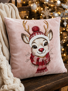 Christmas Reindeer Embroidered Velvet Customizable <b>Throw</b> Pillow Square <b>Red</b> Removable & Washable Novelty Decorative - Product Image 5