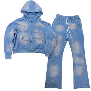 Conjunto de 2 Piezas de Pantalones y Sudadera con Apliques Bordados Desgastados Personalizados al por Mayor, Chándal Vintage con Lavado Ácido para Hombre - Product Image 6