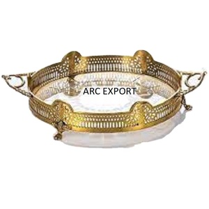 Steel Metal New Design Stylish Ware <b>Large</b> Decoration With Golden Materiel Design Ware Serving <b>Tray</b> - Product Image 1