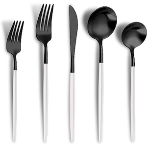 <b>Top</b> Quality at Reasonable Cost Wholesale Black Metal Flatware Stainless Steel Cutlery Set With White Handle - Product Image 1