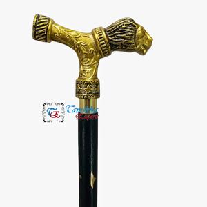 Bastón de Madera Negro Plegable con Mango de Cabeza de León Chapado en Oro de Aluminio de Alta Calidad Tanishka Export N24-7128, Arte Hecho a Mano - Product Image 4