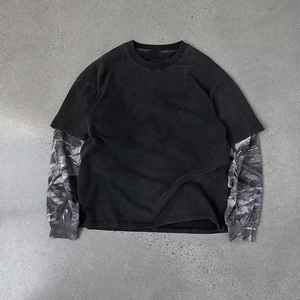 Camiseta de manga larga de doble capa informal de fabricantes personalizados para hombre, lavada y vintage de gran tamaño para un aspecto hecho de - Product Image 4