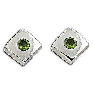 Boucles d'oreilles carrées vintage pour femmes en argent, or rose, or blanc, or jaune avec péridot et diamant, bijoux en or 14 carats - Product Image 2