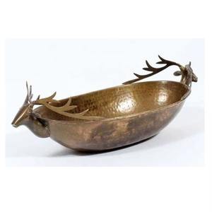 Bol en aluminium laiton antique avec motif de renard, accent décoratif artistique pour la table de cuisine, l'étagère et l'affichage dans la salle à manger - Product Image 1