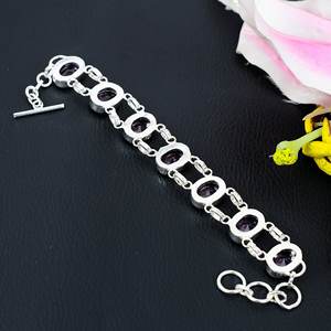 กำไลข้อมือสไตล์โบฮีเมียนชุบเงิน925ปรับได้พร้อมพลอยคูนไซต์สีชมพูขนาด7-8นิ้วส่วนประกอบเครื่องประดับของขวัญ - Product Image 4