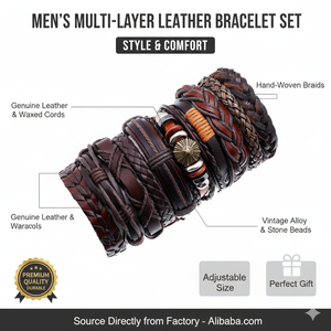 Vintage Gothic Ethnic Unisex Adjustable Braided Beaded <b>Wristband</b> Multi-Layer Genuine Leather Bracelet Orthodox Hexagon Shape - Product Image 4