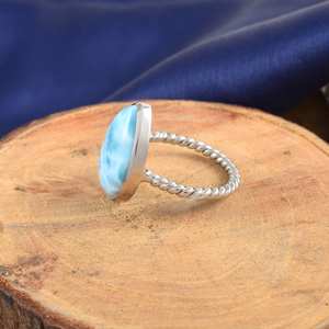 แหวนลาริมาร์ลูกแพร์925เครื่องประดับทำด้วยมือเงินสเตอร์ลิงเครื่องประดับอัญมณีสาธารณรัฐโดมินิกันของขวัญครบรอบเดือนมีนาคม - Product Image 3