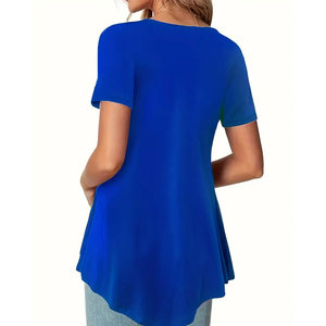 Camisetas de manga corta para mujer de alta calidad, venta al por mayor, moda de verano, ropa de cuello redondo, técnica teñida lisa - Product Image 2