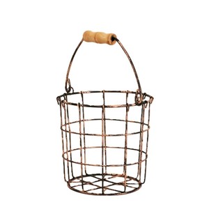 Panier de rangement en métal classique et panier de récolte de fruits de jardinage au design circulaire, organisateur de cuisine avec poignée en bois - Product Image 4