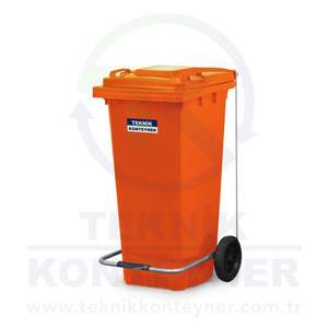 Fabricante turco Ecológico 120L Contenedor de residuos de plástico con pedal Color naranja - Product Image 3