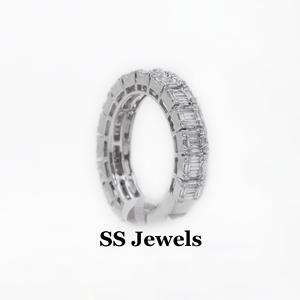 Bague en diamant Baguette plaquée or blanc 10 carats 925 argent VVS Moissanite Iced Out alliance pour hommes femmes cadeau d'anniversaire - Product Image 4