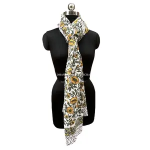 नवीनतम डिज़ाइन भारतीय 100% कॉटन ब्लॉक मुद्रित स्क्वायर स्कार्फ रूमाल सॉफ्ट कॉटन हैंड-ब्लॉक पारेओ महिला वाइड कॉटन हिजाब