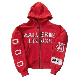 Sudadera con Capucha Unisex de Invierno, Impermeable, con Cierre, Estilo Holgado, Personalizada con Pedrería, Detalles de Piedras, Tela de Algodón, Moderna - Product Image 4