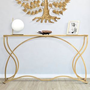 Premium <b>Gold</b> Color Metal & Glass Top Console <b>Table</b> Sleek Design for Entryway Living Room or Hallway Deco - Product Image 1