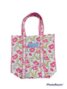 Bolso de mano grande Reversible con estampado a mano de Bagru de algodón acolchado, respetuoso con el medio ambiente, resistente, dos asas, diseño de artista bohemio, flor para comestibles - Product Image 2