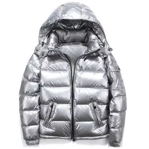 Chaqueta de invierno personalizada para hombre, capucha acolchada brillante, cálida, gruesa, acolchada, impermeable, cierre de cremallera, carcasa de nailon, duradera, teñida lisa - Product Image 6