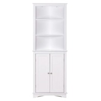 Armoire d'angle haute de rangement de salle de bain autoportante avec deux portes et des étagères à trois niveaux