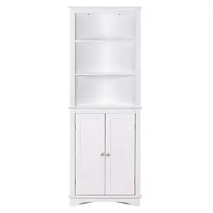 Free Standing Bathroom Storage Tall Corner Cabinet With 2 Doors And 3 Tier Shelves